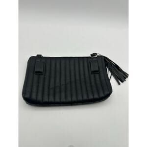 Black Quilted Zip Pouch Wristlet Tassel Small Clutch Cosmetic Bag Minimalist